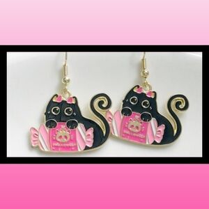 Black Candy Cat Halloween Earrings Hypoallergenic